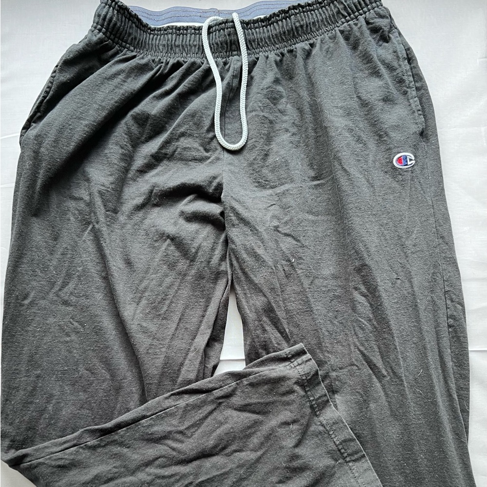 Champion Lounge Black Sweatpants with White Drawstring
